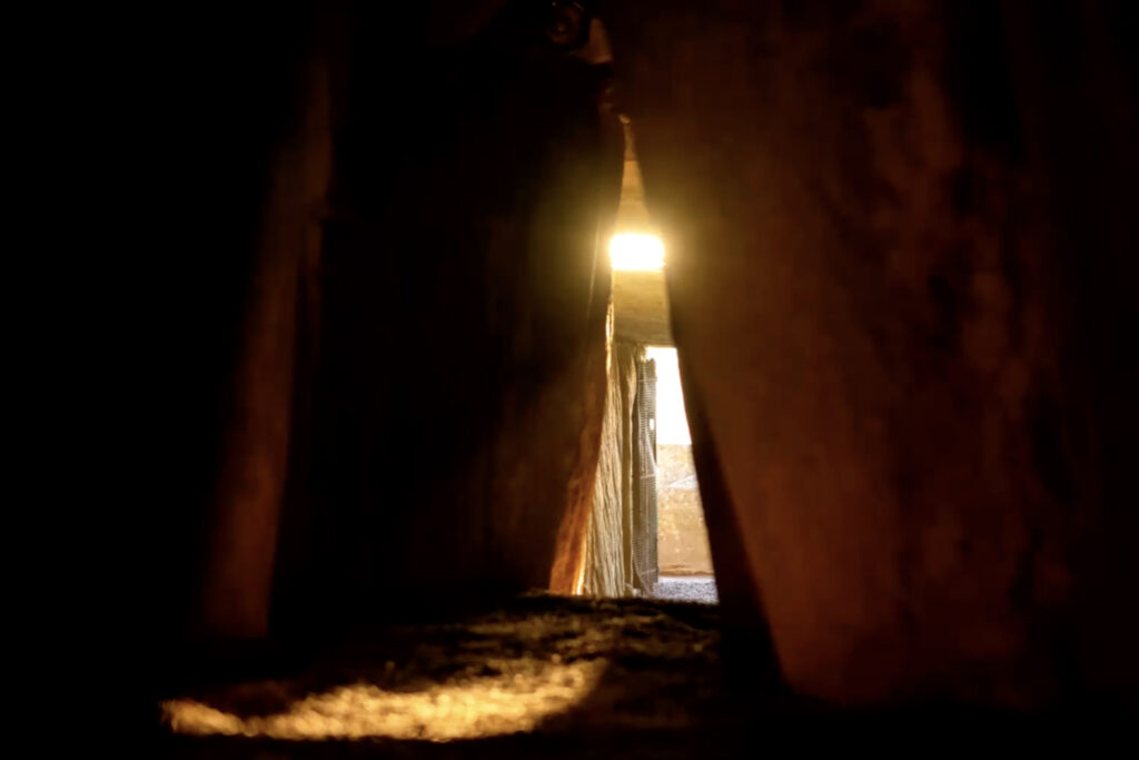 Light enters the roof box at Newgrange Passage Tomb, County Meath
