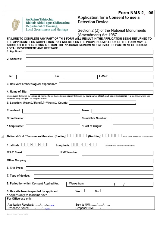 Application for a Consent to use a Detection Device