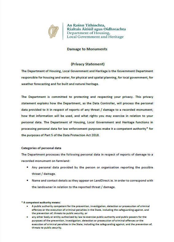 Privacy Statement - Damage to Monuments