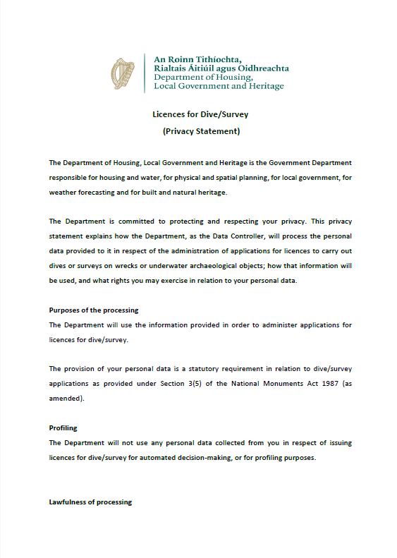Privacy Statement - Licences for Dive and Survey