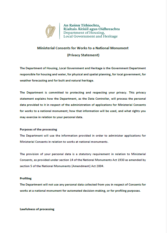 Privacy Statement - Minsterial Consents