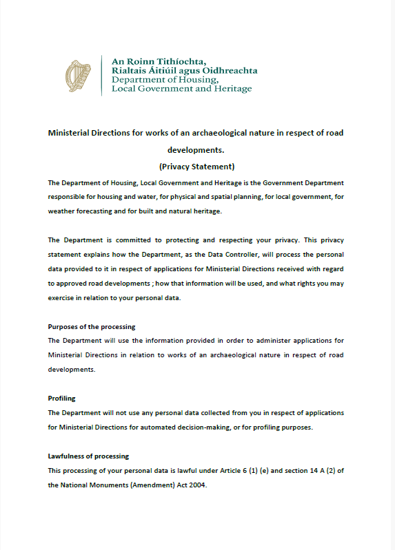 Privacy Statement - Ministerial Directions